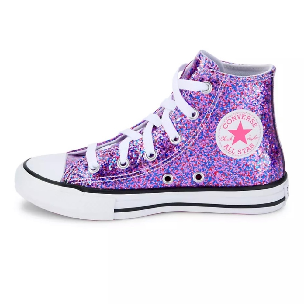 NWOT! CONVERSE Girls Purple Glitter High tops! Size 13
